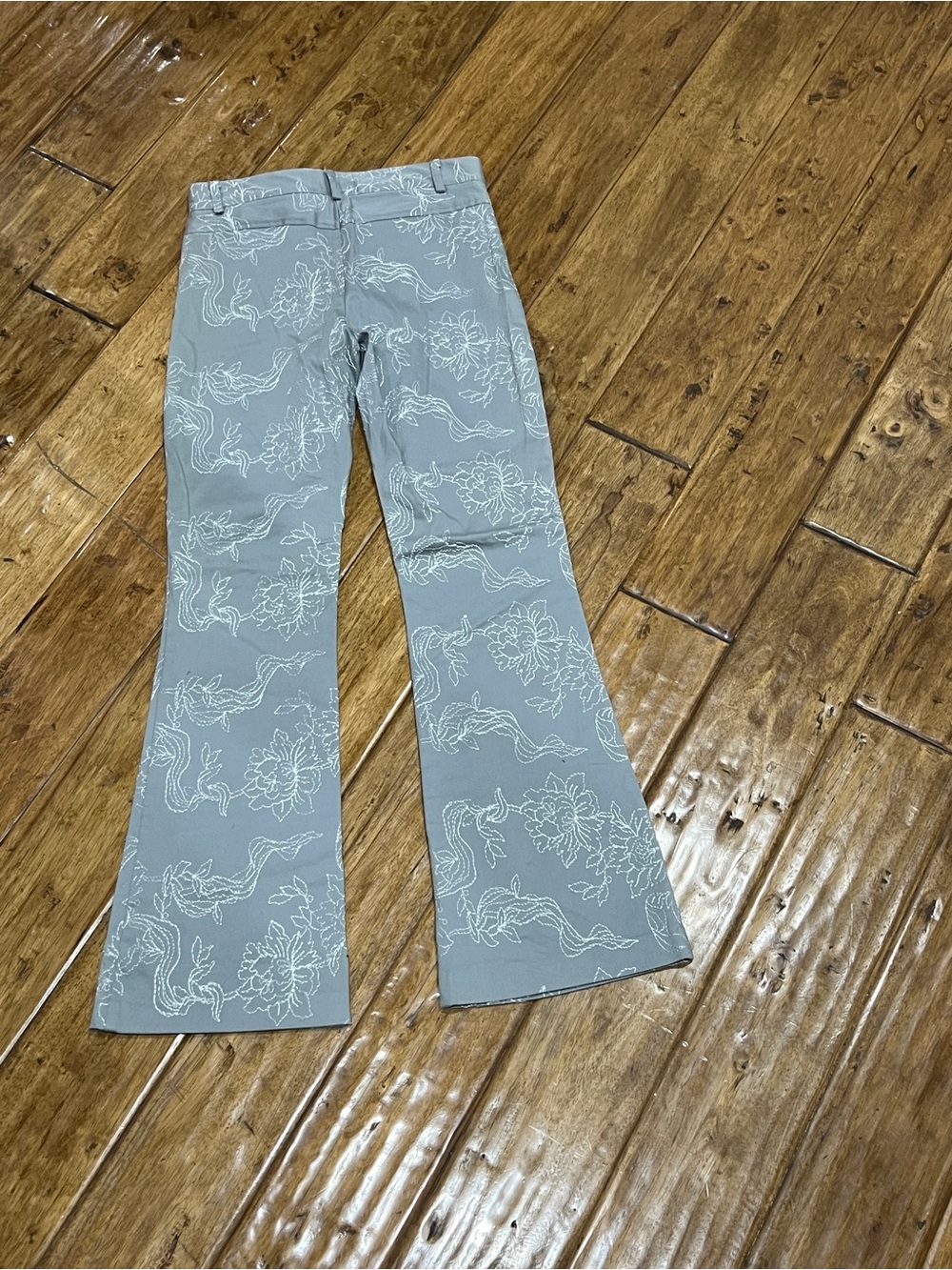 Light Blue Floral Embroidered Flare Pants